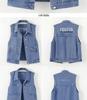 Women's Plus Size Embroidered Denim Vest with Big Pockets - Autumn Sleeveless Cardigan