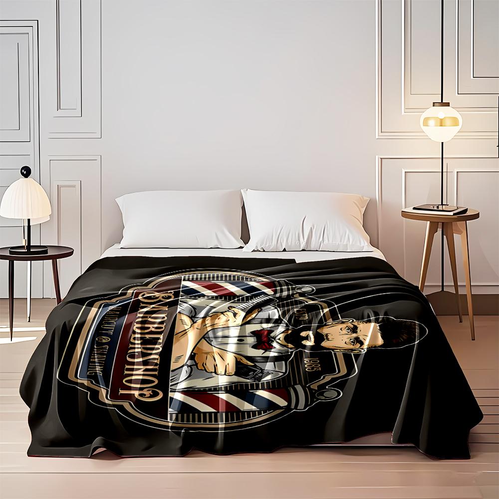 Barbershop Classic Art with Razor & Comb Flannel blanket for bedroom, living room, sofa, and nap sofas.