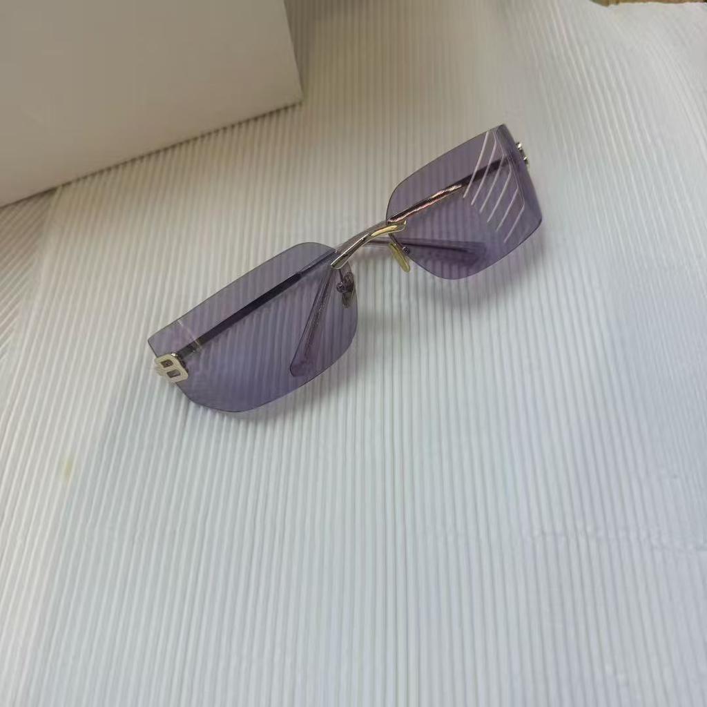 Fashion Curve Shape Rimless Sunglasses Women UV Protection Stylish Sun Glasses for Outdoor Travelling Men