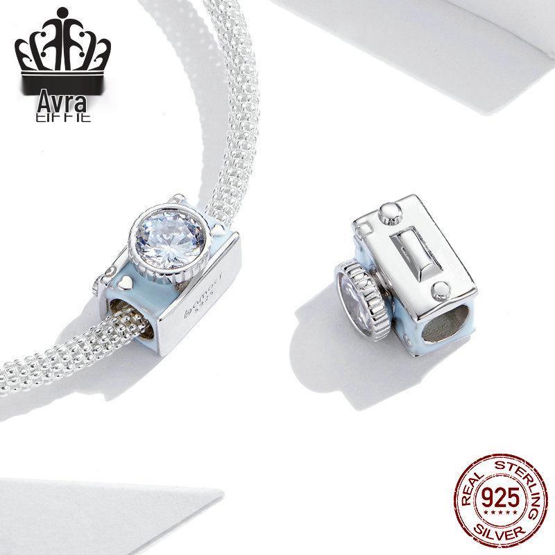 Avle S925 Sterling Silver Shiny Camera Beads DIY Bracelet Jewelry Accessories