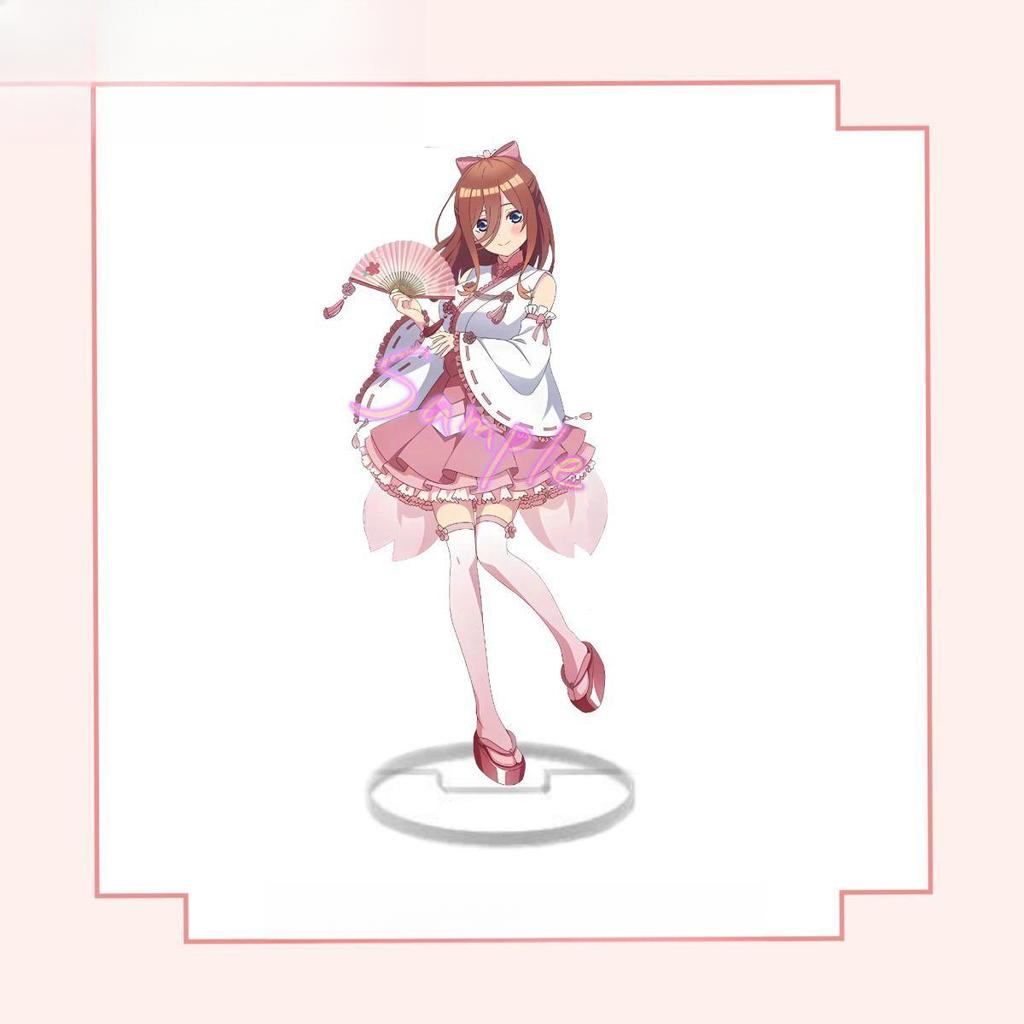 New "The Quintessential Quintuplets" 8CM Acrylic Stand Figurines In Cherry Blossom Miko Costumes: Ichika, Nino, Miku, Yotsuba, and Itsuki.