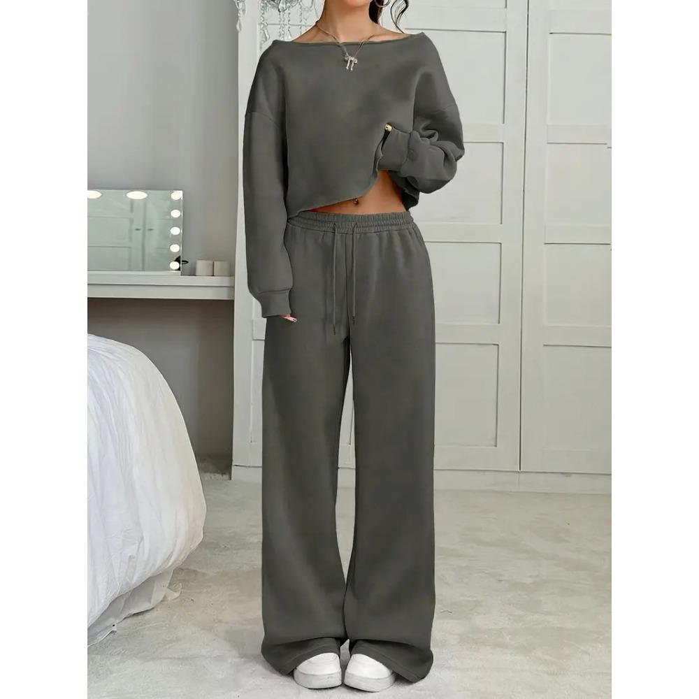 New Autumn and Winter Casual Loose Round-neck Long-sleeved Sweatshirt and Long Pants Set for Women