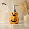 Empty Lotion Container Halloween Ceramic Ghost Soap Dispenser, with Stainless Steel Pump, Pumpkin Refillable Dispenser Liquid Hand Container,