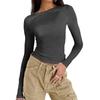 Dames Ronde Hals Lange Mouwen T-shirt Slim Fit Casual Effen Crop Top Gerimpeld Basic Dagelijks Laagjes Shirt