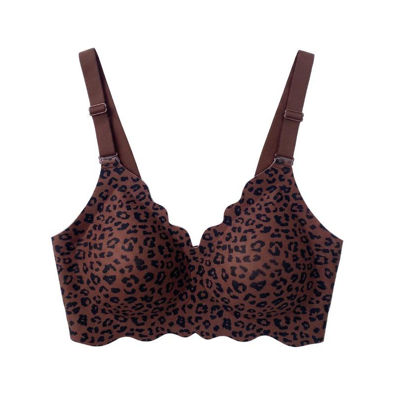 Plus Size Leopard Print Seamless Soft Support Push Up Bra For Women
