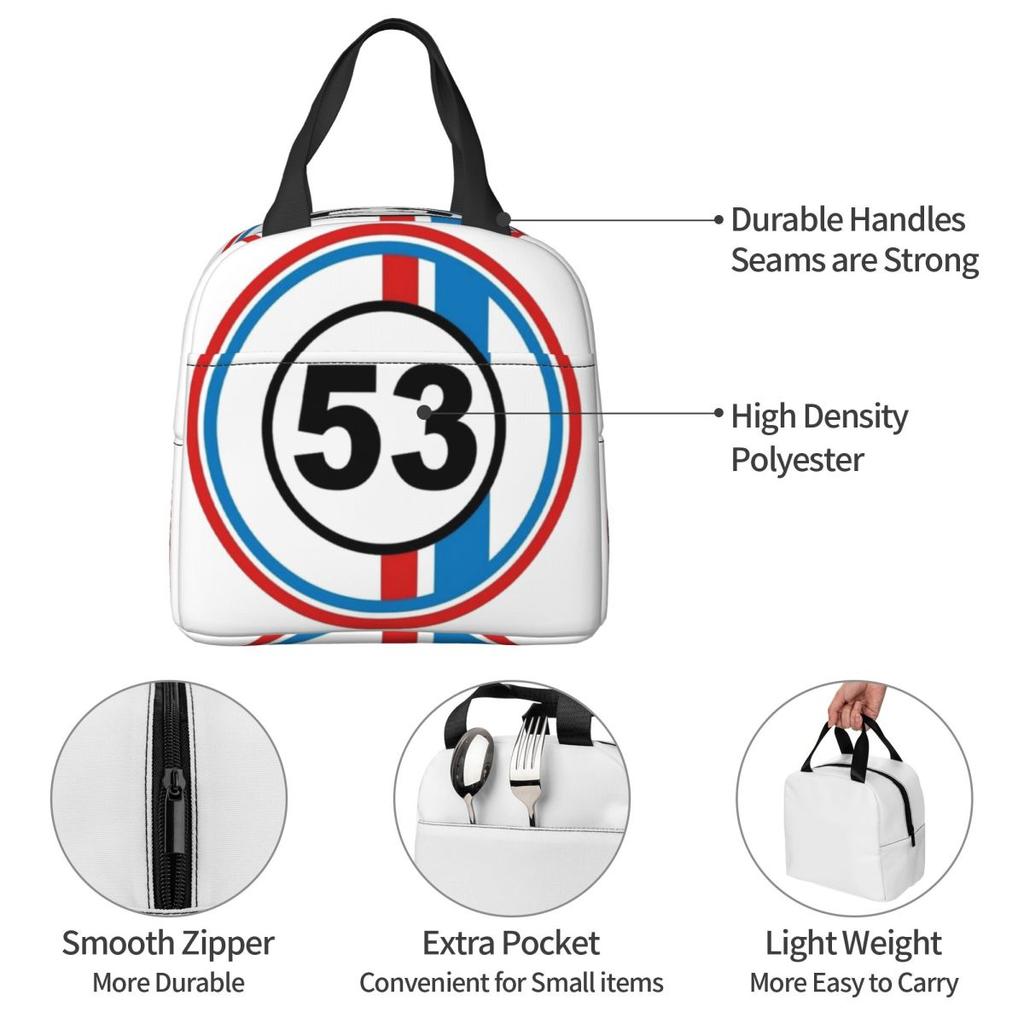 Herbie Numero 53 La Coccinella No Borsa Pranzo Termica per Donne Ufficio Cooler Contenitore Termico per Cibo Borsa Tote per Pranzo Contenitore