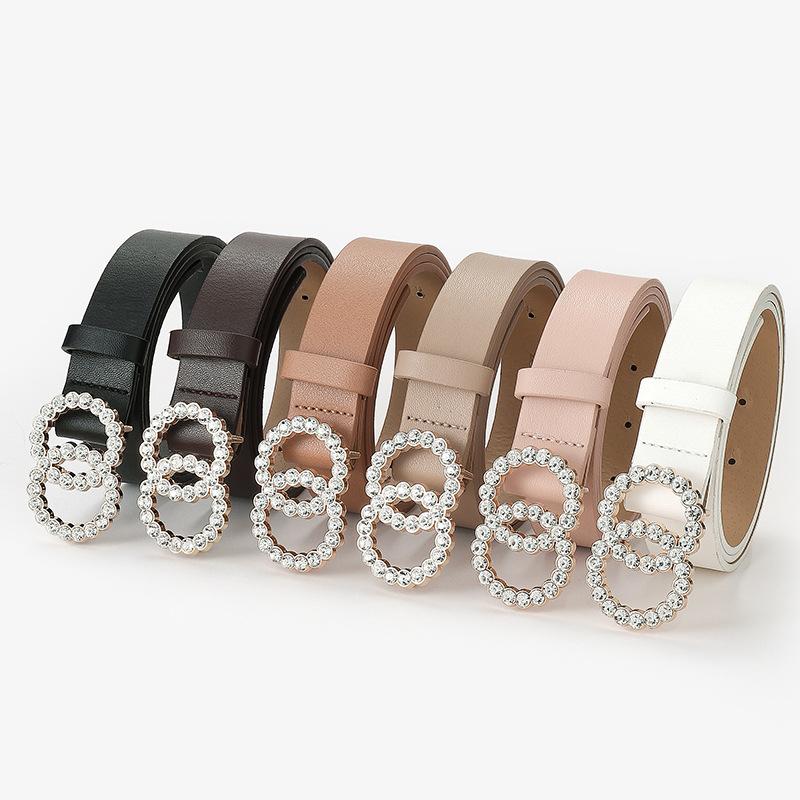 Double Circle Round Buckle Inlaid Rhinestones Sweet Decorative Dress Women'S Belt Jeans Belt