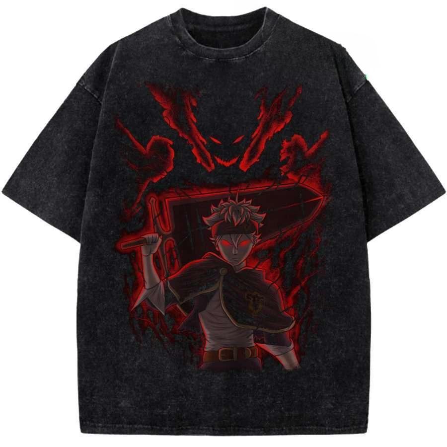 

Asta Yuno Print T-shirt Black Clover Anime Clothing Men Women Cotton Tshirts Vintage Washed Tee Harajuku Male Oversized T Shirt S