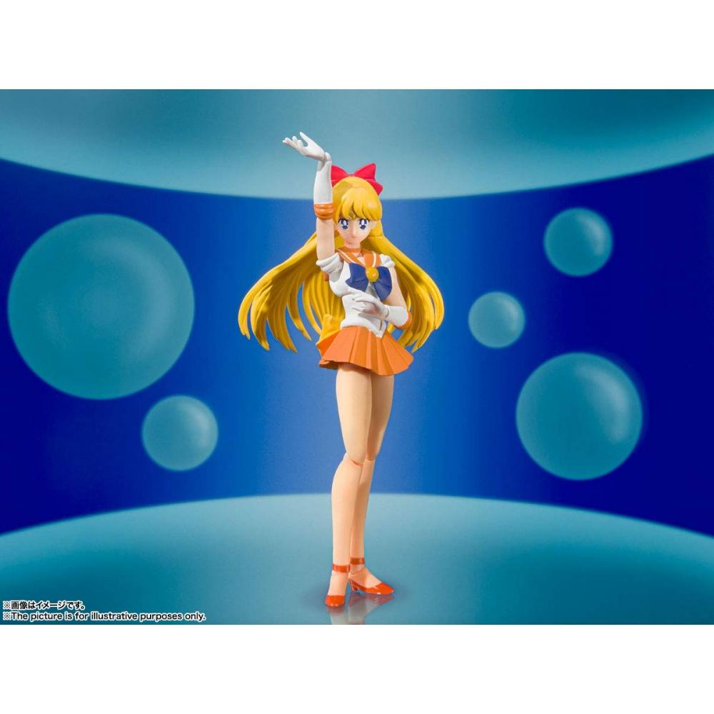 SHFiguarts Sailor Moon Sailor Venus - Animation Farbedition- (Wiederverkaufsversion) Ca.. 140 mm große, bewegliche Figur aus PVC und ABS, bemalt