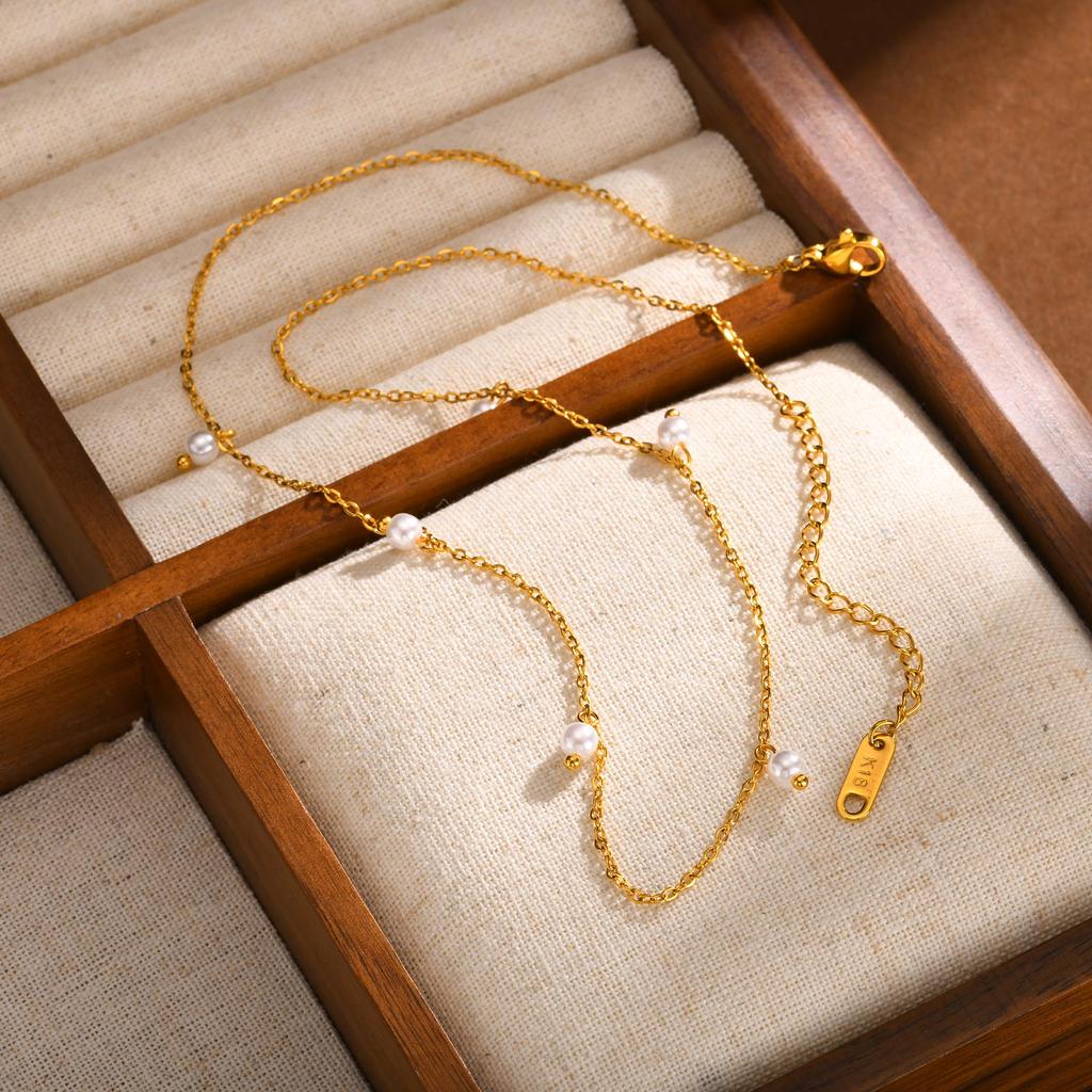Exquisite Stainless Steel 6 Imitation Pearls Necklace For Women Rolo Chain Minimalist Necklaces Jewelry Wholesale/Dropshipping