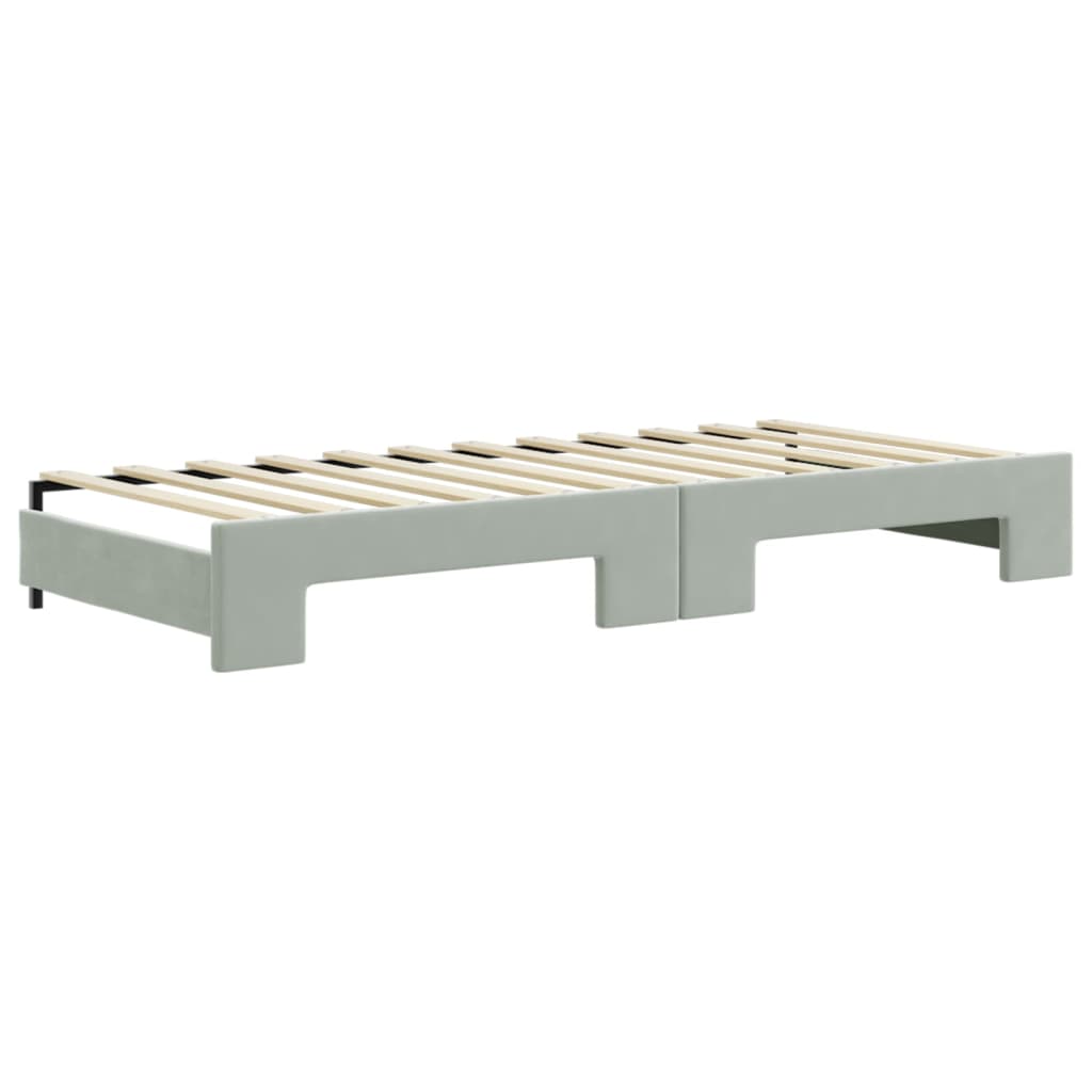 Daybed with Pull Out Function and Drawers Light Grey 90 X 200 Cm Velvet