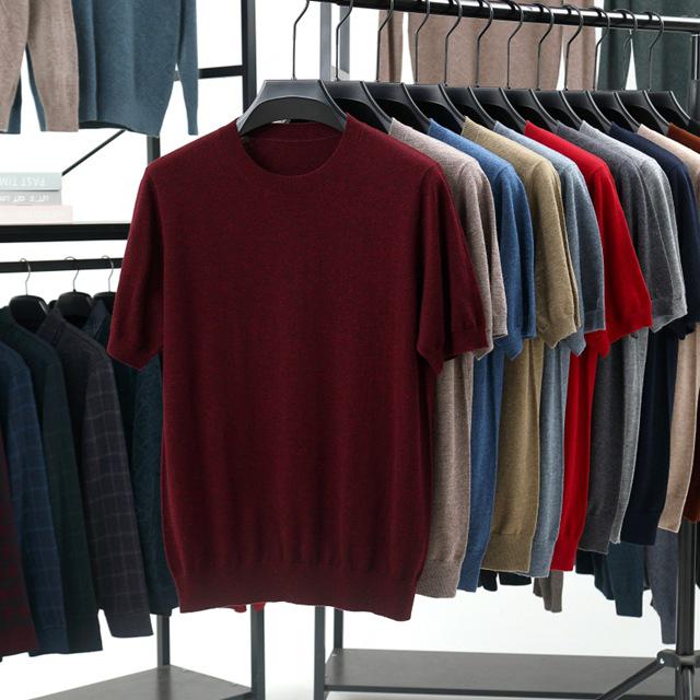 Men's High-Quality Short-Sleeved Knitted Wool Sweater for Spring/Summer