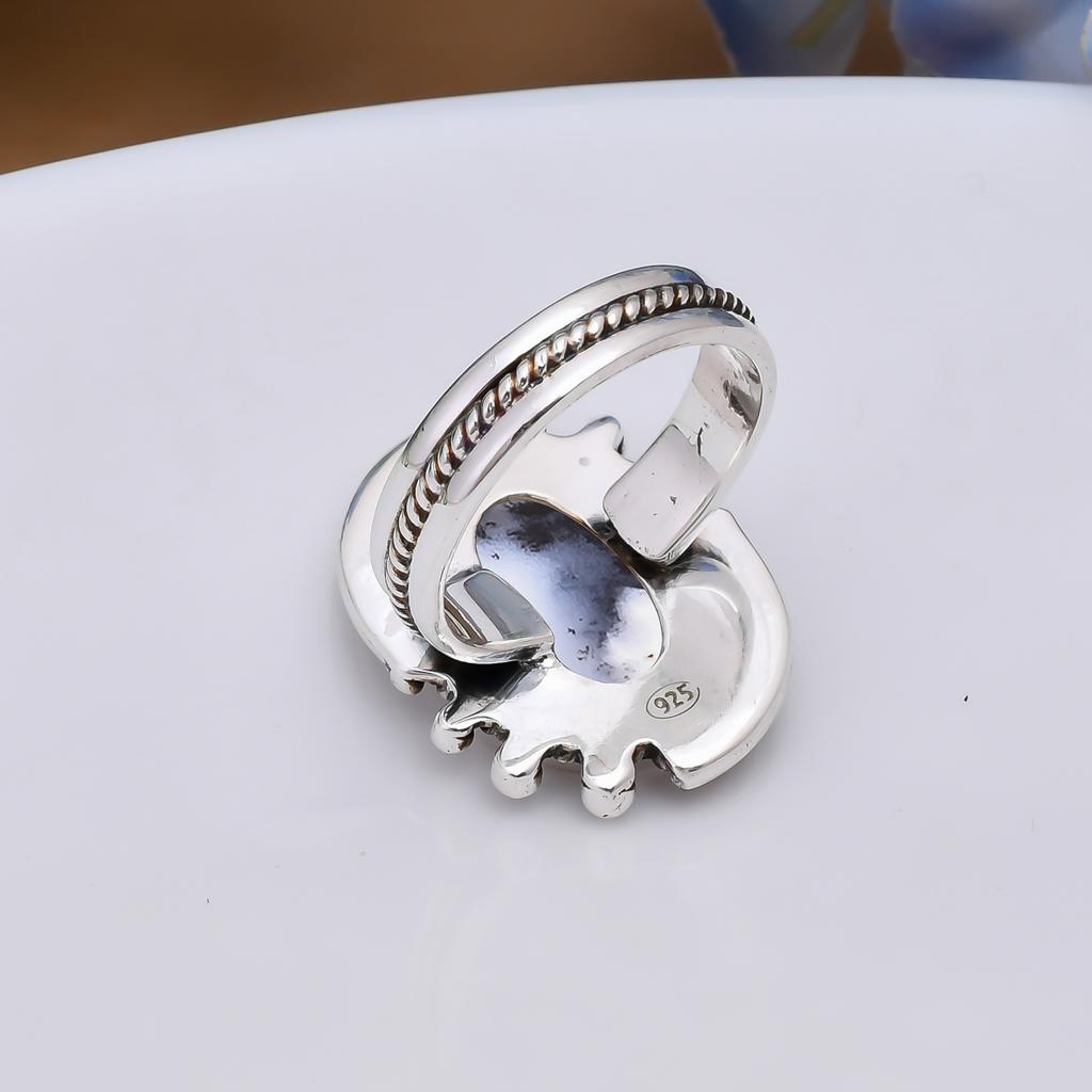 Dendritic Agate - Brazil 925 Sterling Silver Ring V5027, White Ring, Oval Ring, Valentin's Day Gift, Gift For Her, Birthday Gift, Handmade Jewelry, Si