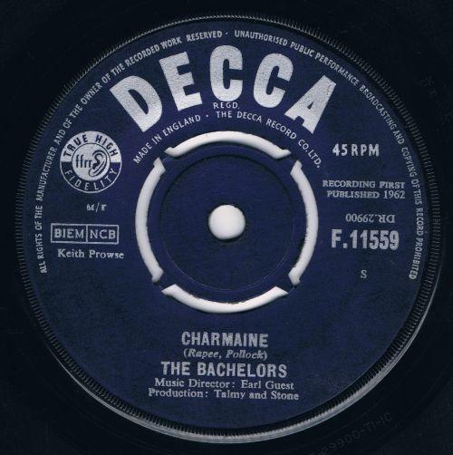 

7inch Record BACHELORS - Charmaine F11559 Decca 1963 UK Pop Used