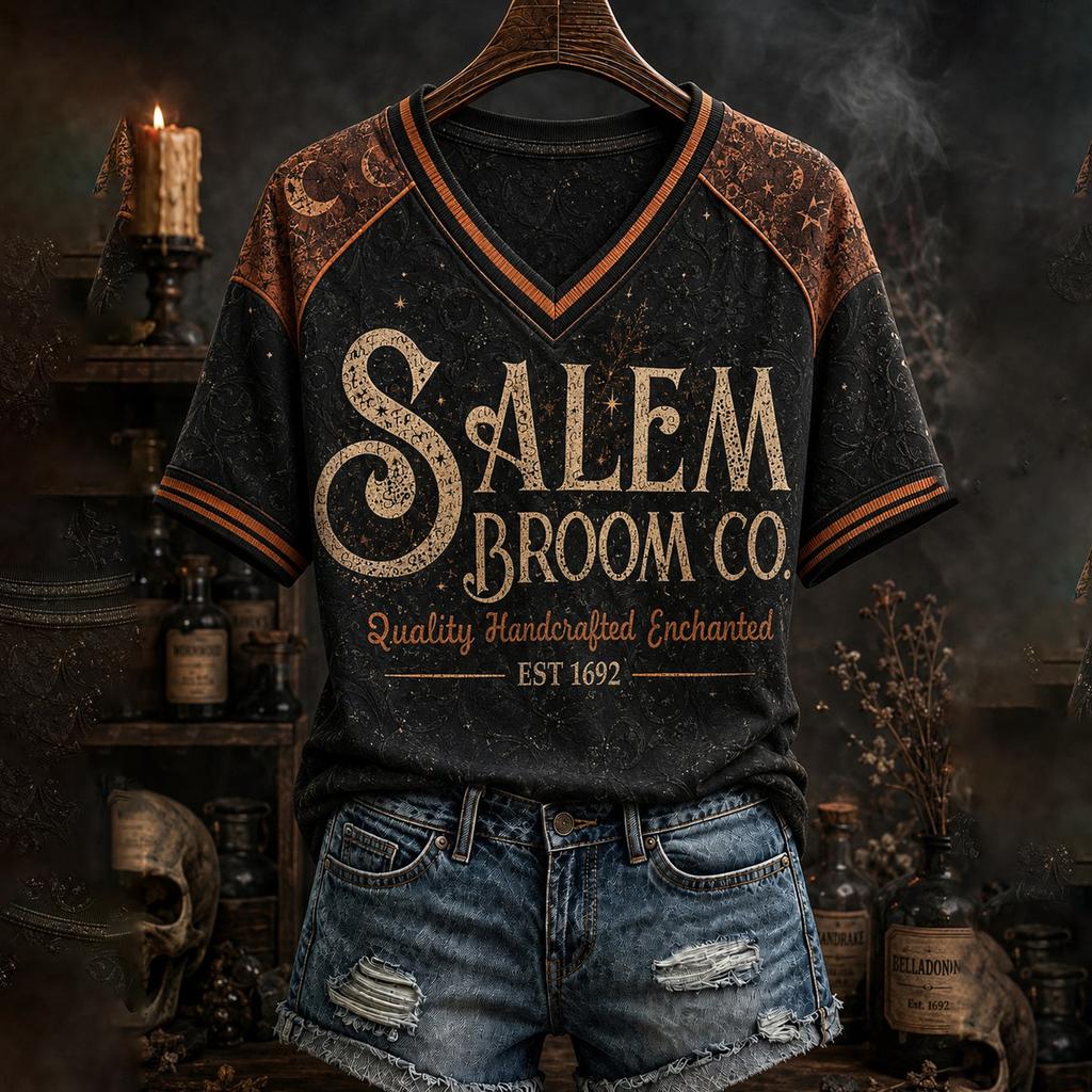 Dames Halloween V-hals T-shirt met Raglanmouwen, Casual Korte Mouw Tee Top