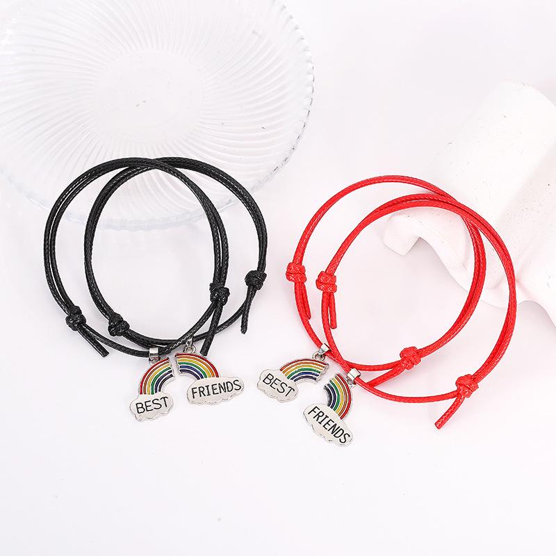 European & American Style Korean Seven-Color Rainbow Pendant Couple Bracelets - Pair for Men and Women