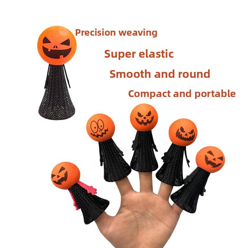 Mittelgroßer Halloween-Kürbis Hüpfender Elf Lustiges Fingerpuppen-Spielzeug für Kinder, Ideal für die emotionale und sensorische Entwicklung