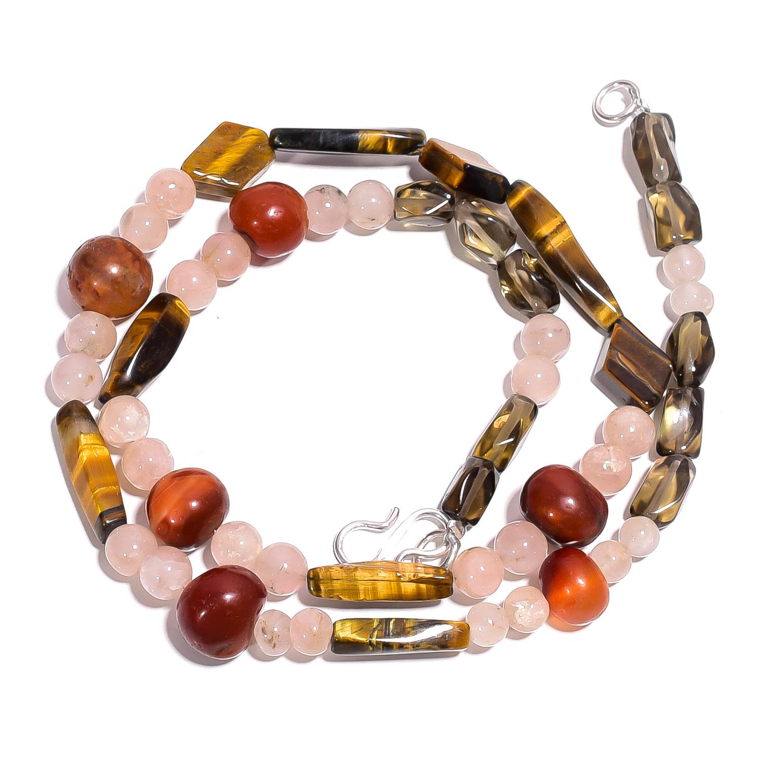 

Натуральный Тигровый глаз Розовый кварц Сердолик Драгоценные камни Бусы Ожерелье 17 UB-4003 UB-4003