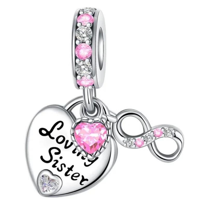 Sparkling Birthstone Charms Copper Heart Mom Key Pendant Bead Fit Original Necklace Bracelet Women Jewelry Diy Gift