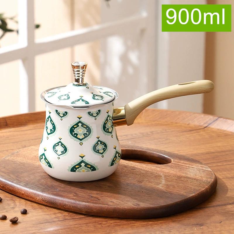Stainless Steel Coffee Pot with Lid Chocolate Butter Milk Cup Coffee Tea Melting Jug Moka Pot for Office Home Kitchen