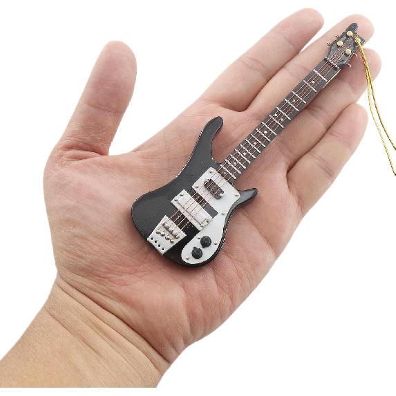 5.51" Wooden String Miniature Electric Bass Guitar Hanging Ornament Mini Musical Trument Replica Music Birthday Gifts Holiday Tree Home Decorations