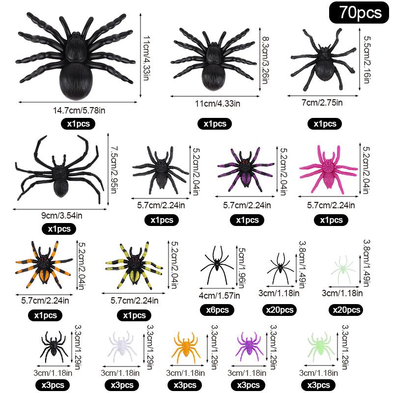 5-70Pcs Plastic Fake Spider Set Kids Trick Prank Toys Halloween Party Home Table Ornaments Indoor Outdoor Spider Web Decoration