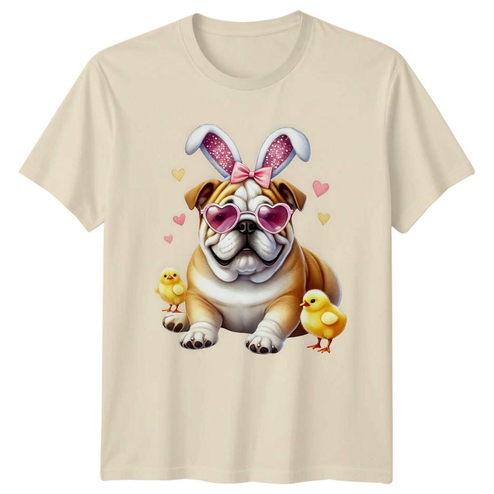 Cute Bulldog Wearing Bunny Ears And Heart Unisexs TShirt Easter Spring Dog Lover