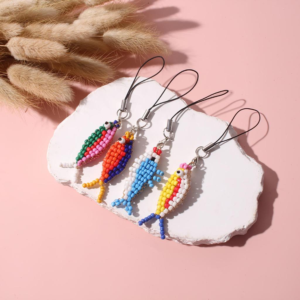 Handwoven Beaded Fish Phone Charm and Lanyard – Cute Simple Bag Accessory & Couple Gift