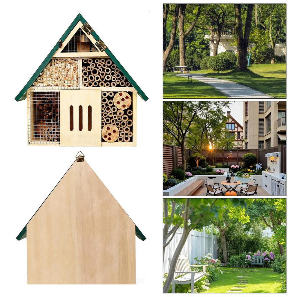 Insect Hotel Bee House Wooden Weatherproof Ladybug House Hanging Butterfly Shelter Solitary Bee Habitat for Garden Yard Balcony