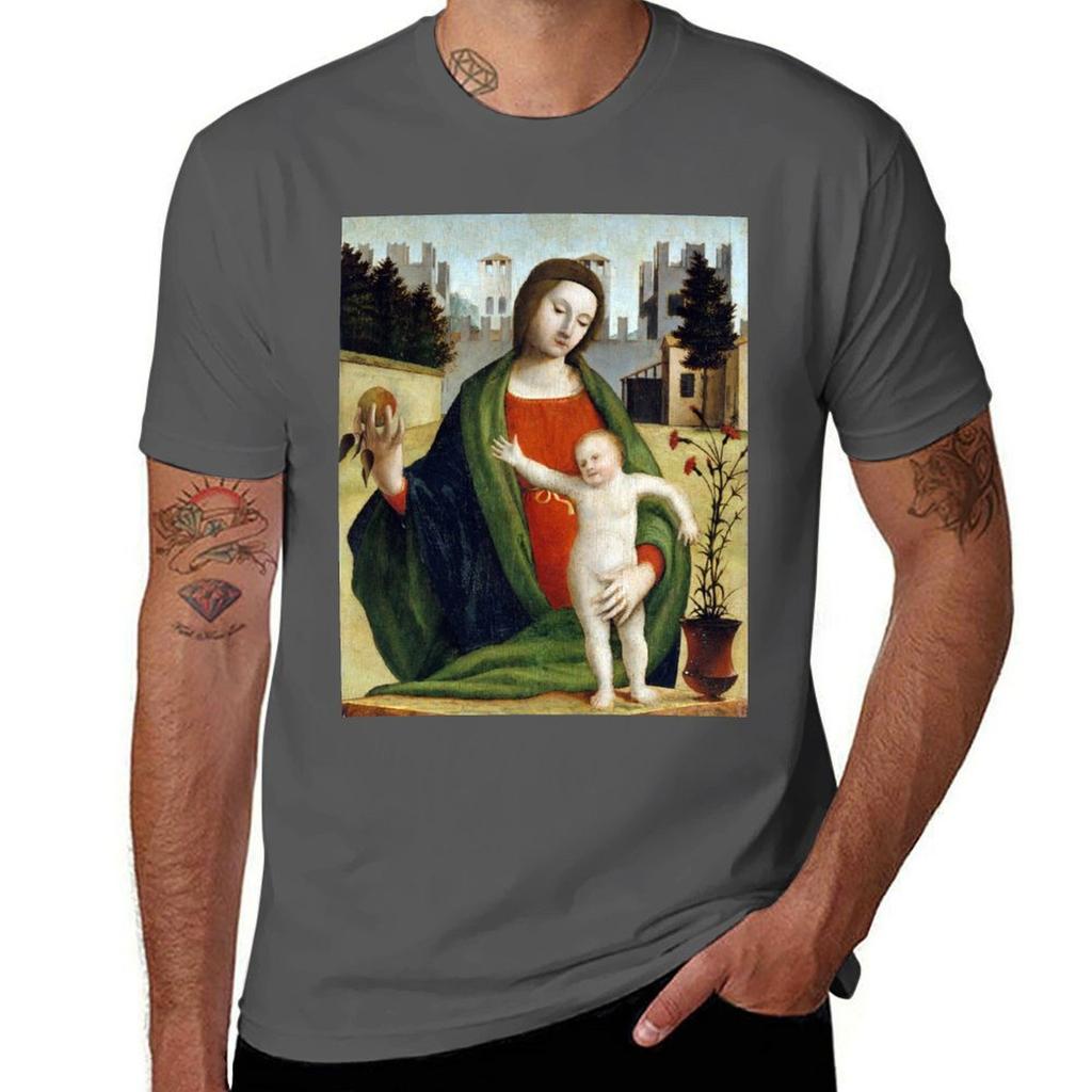 BraUnisextino (Bartolomeo Suardi) Madonna and Child TShirt Stylish Print Short Sleeve Tee