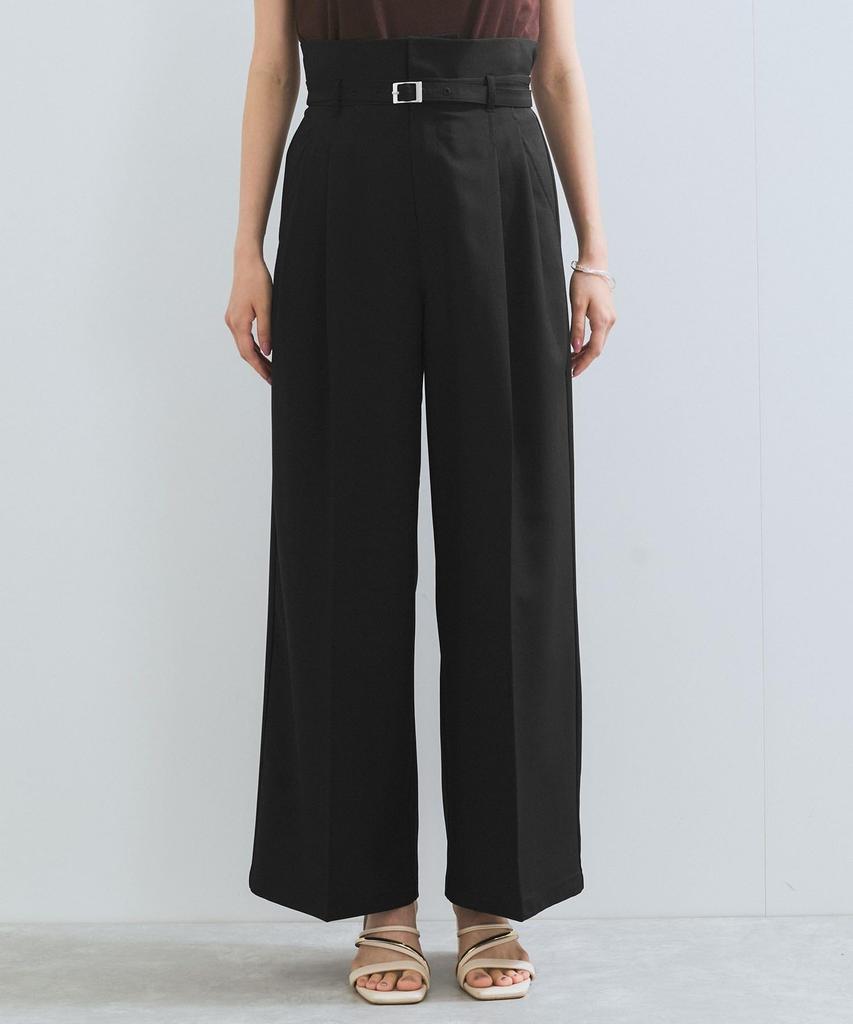 New Color Added to the Belt Detail Tuck Wide Slacks Pants Light Green S [BIS] [Wrinkle-Resistant/Cool Touch] (33)