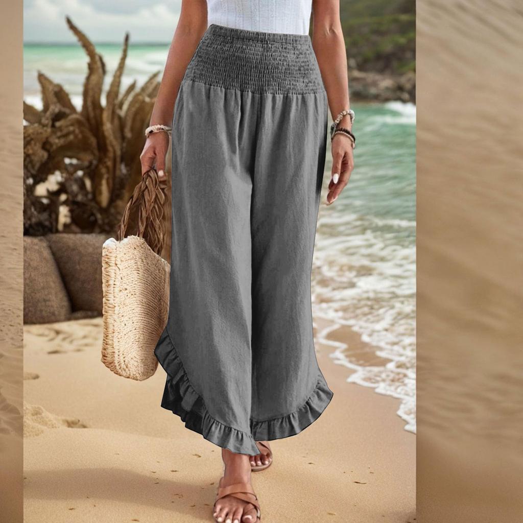 Women's Color Elastic Waist Slim Casual Pants Loose Pant Length