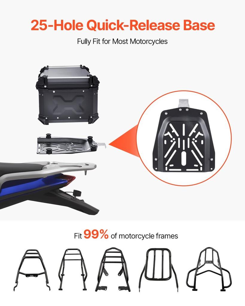 65L Motorrad Topcase Universelle Motorrad Heckbox mit Lederfutter