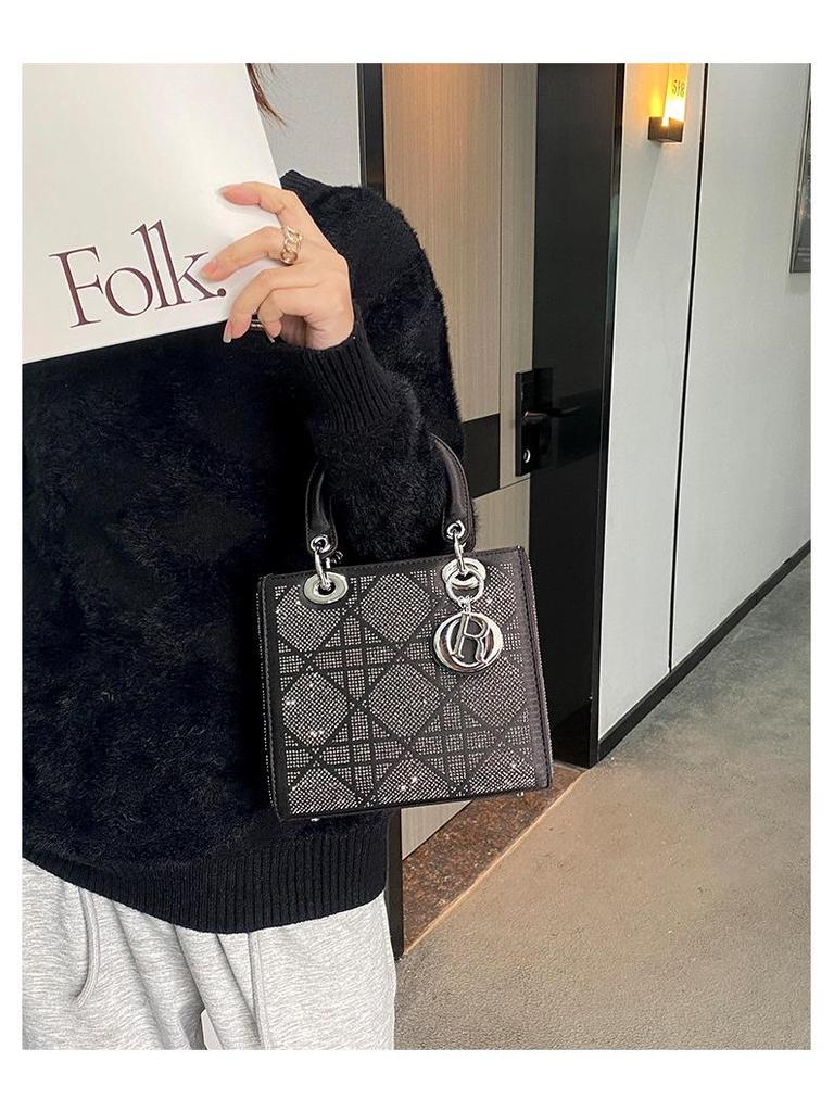 Dámská kabelka s kamínky, lehká luxusní, 2025, Princess Diana, do ruky, crossbody, přes rameno - Vynikající malý čtvercový design