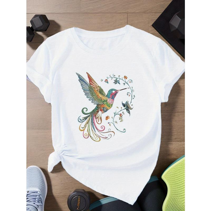 Европейский размер Яркая сложная иллюстрация колибри Женская спортивная футболка большого размера с коротким рукавом S