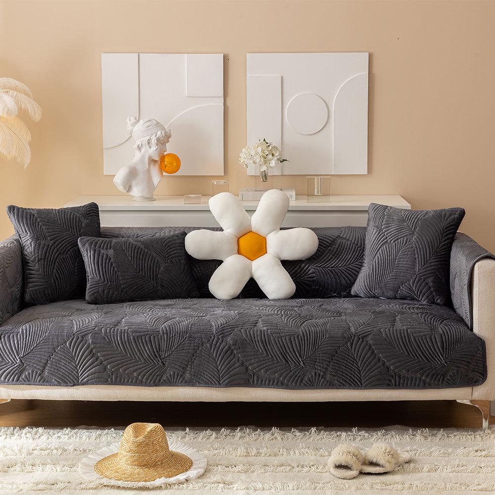 Autumn/Winter Super Soft Plush Banana Leaf Sofa Cushion: Modern Minimalist Solid Color Double Seat Cushion