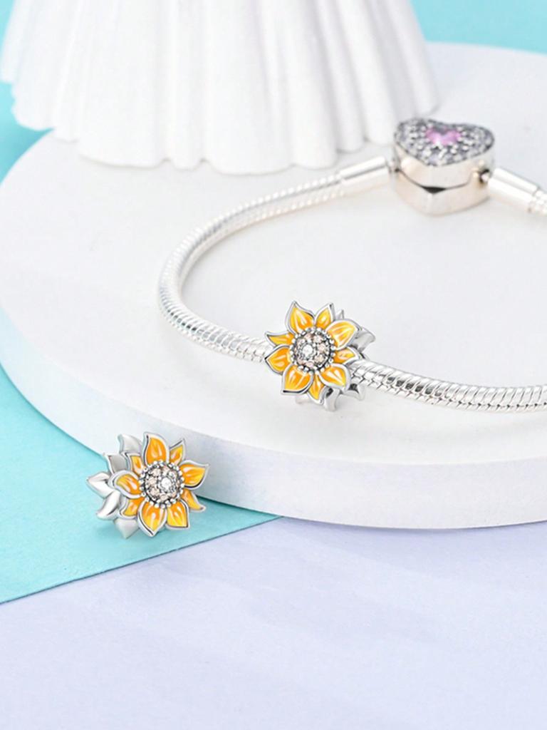Charms Plata Copper Colors Spring Sunflowers Cherry Blossoms Beads Pendant For Original Bracelet For Women Diy Jewelry Love Gift