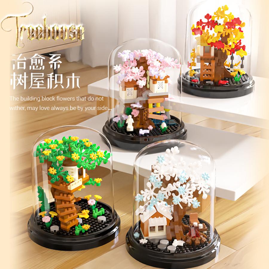 Four Seasons Mini Tree House Building Blocks Kids Toys 3D Puzzle Assembly Building Toys Tabletop Decorations