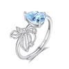 S925 Sterling Silver Butterfly Crystal Open Ring, Adjustable Natural Stone Band, Elegant Dainty Jewelry for Women, Daily Wear & Gift