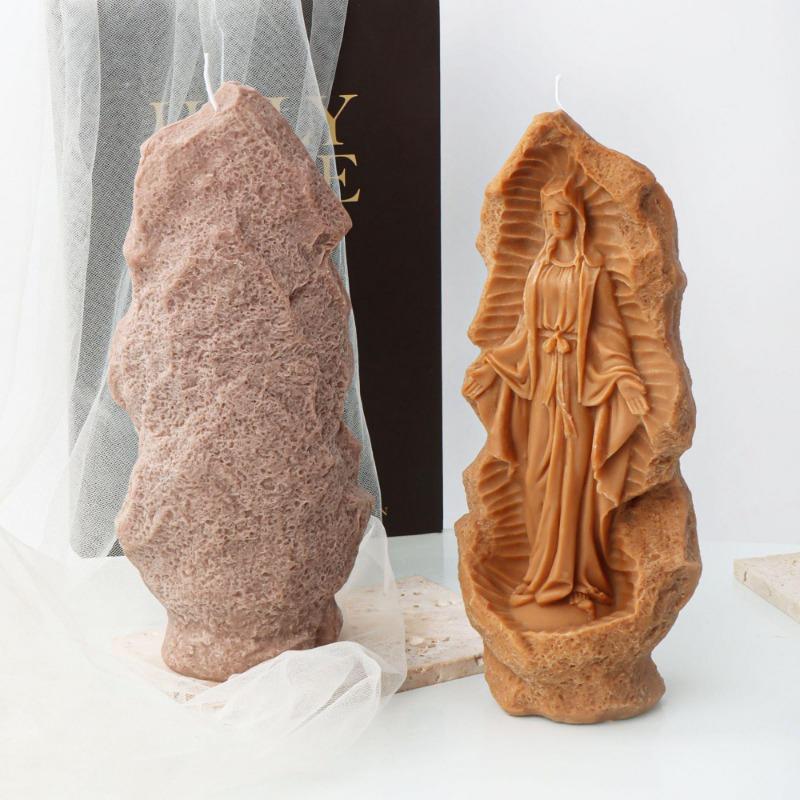 Virgin Fatima Maria Stone Statue Candle Silicone Mold Gypsum Form Carving Art Aromatherapy Plaster Home Decoration Mold Gift