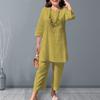 1 Set Damen Outfit V-Ausschnitt Elastische Taille Ethnischer Stil 46085 Ärmel Schweißabsorption Tägliche Kleidung Einfarbige Damen Sommer T-Shirt