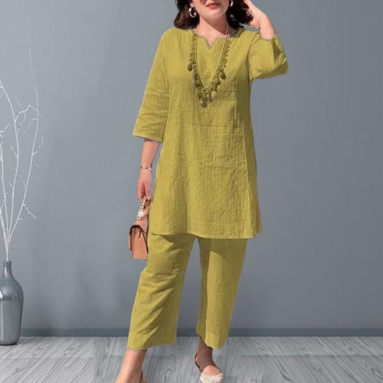 1 Set Damen Outfit V-Ausschnitt Elastische Taille Ethnischer Stil 46085 Ärmel Schweißabsorption Tägliche Kleidung Einfarbige Damen Sommer T-Shirt