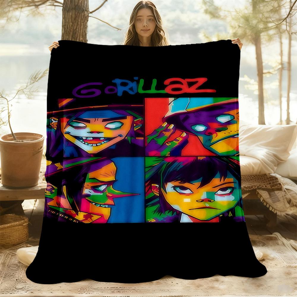 1pc Gorillaz Artwork Outdoor Blanket Lightweight Flannel, All-Season Use for Sofa, Bed, Travel, Camping, Living Room, Office, Couch074