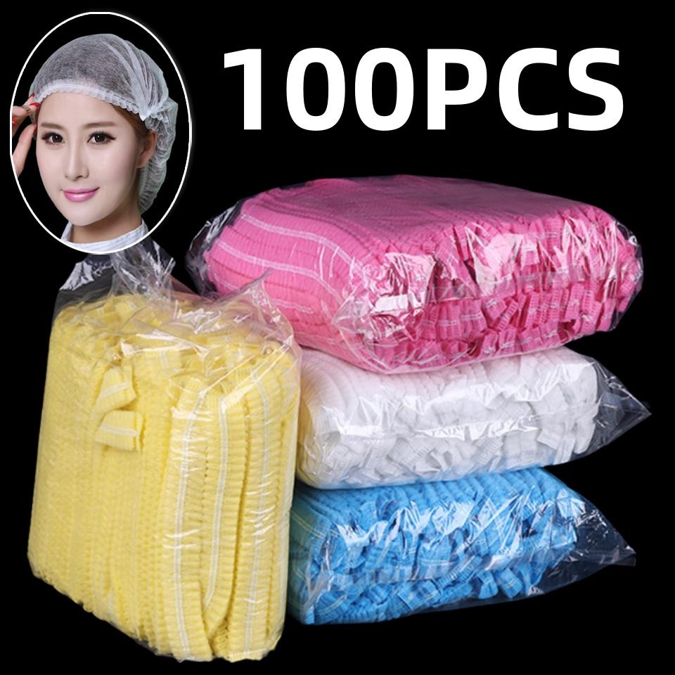 100 pz/confezione cuffia da bagno monouso copricapo per capelli rete bouffant antipolvere antipolvere cuffie traspiranti doccia bagno cappelli cucina