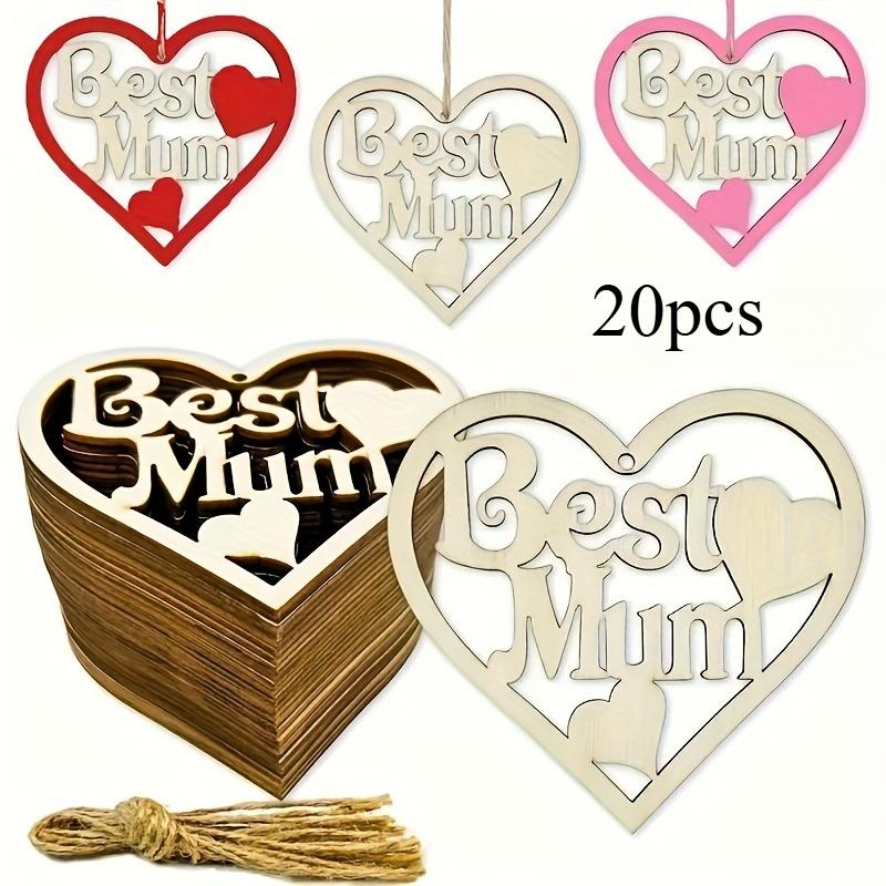 10/20 pieces of unfinished wooden heart-shaped "Best Mom" decorations - DIY Mother's Day gift, with a hollow heart design