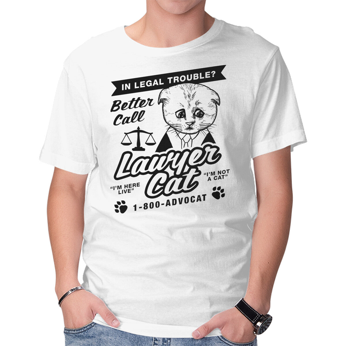 Unisex Crew Neck T-Shirt Better Call Lawyer Cat Graphic Short Sleeve Casual Tee XS