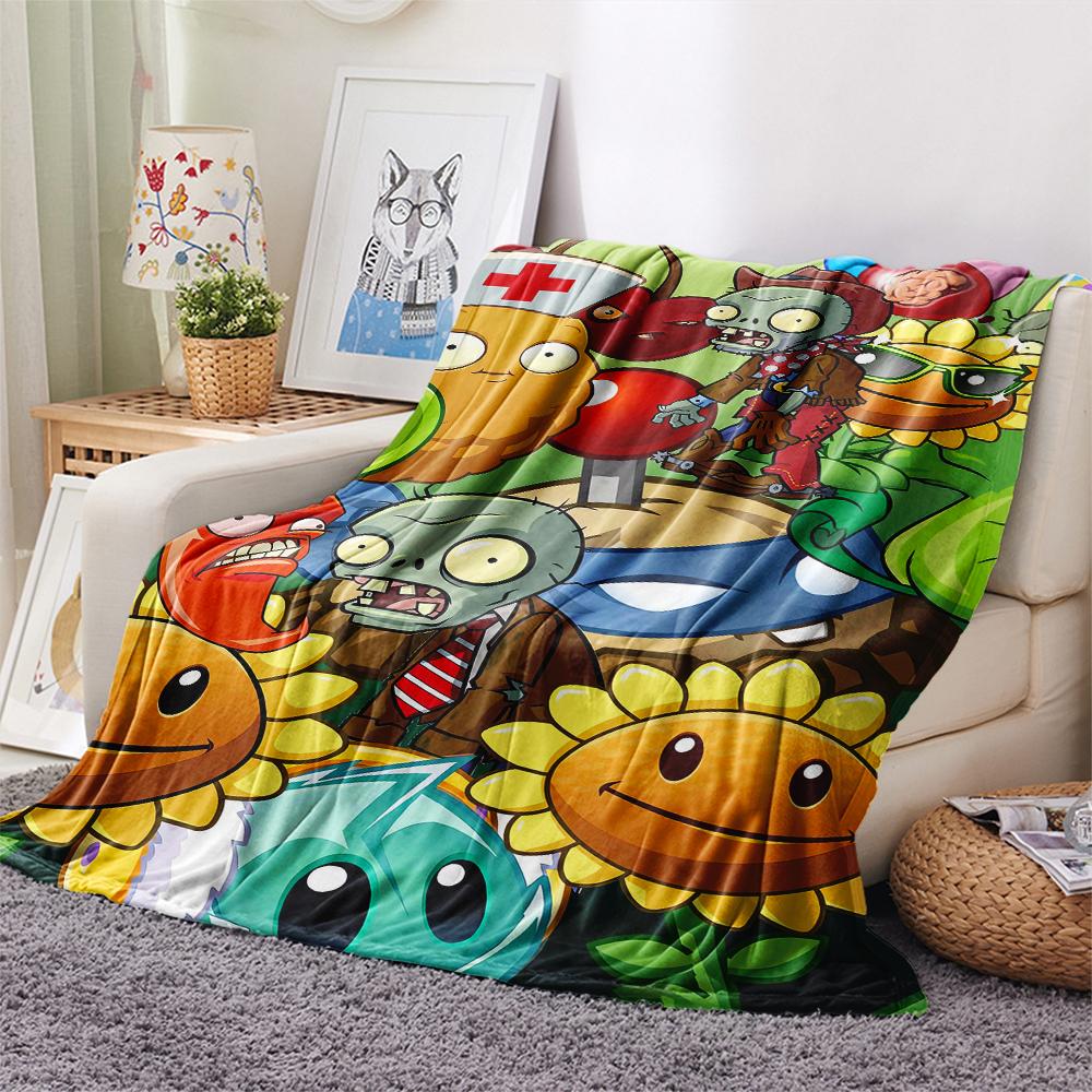 1Pc Zombie Plant Fight Print Flannel Blanket, High quality Comfortable for All Seasons, Home Decor, Warmth and Comfort, Perfect for Gifts