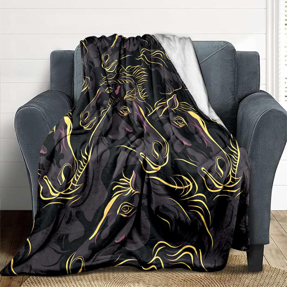 1pc Horse Pattern Print Blanket   Lightweight Flannel Throw Blanket For Sofa, Bed, Living Room, Office, Outdoor Travel, Camping