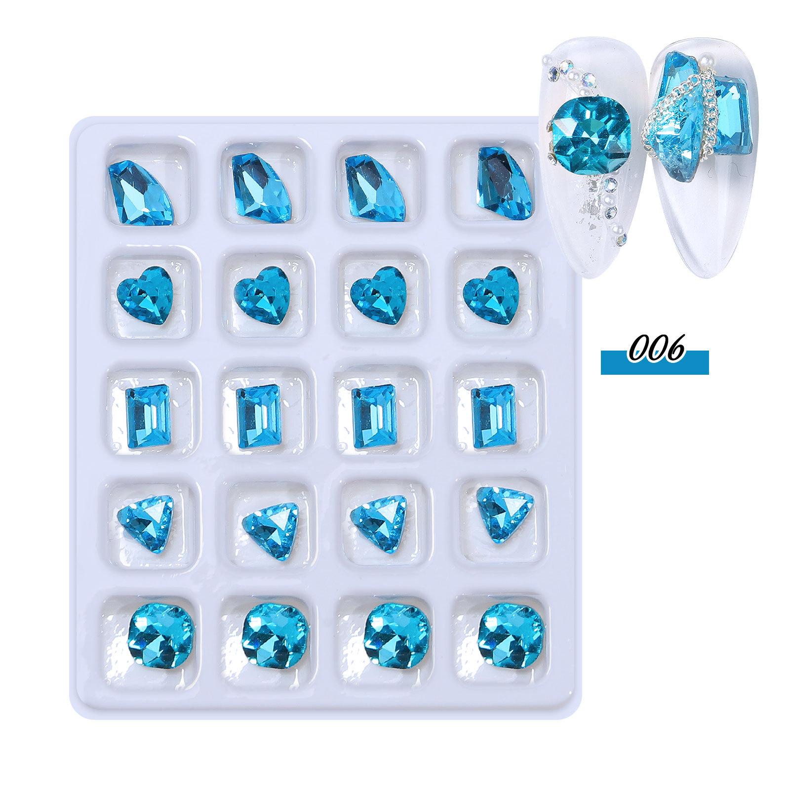 

20 шт. Розкішні стрази для нігтів змішаної форми з блискучим кристалічним склом і дорогоцінними каменями для прикраси нігтів синій