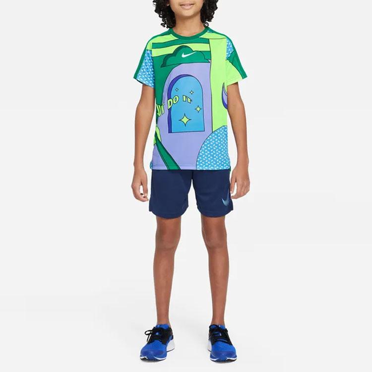 Nike Dri-FIT Performance Grafikdruck Rundhals Kurzarm T-Shirt Kinder Oberteile Pfauengrün DQ8958-365